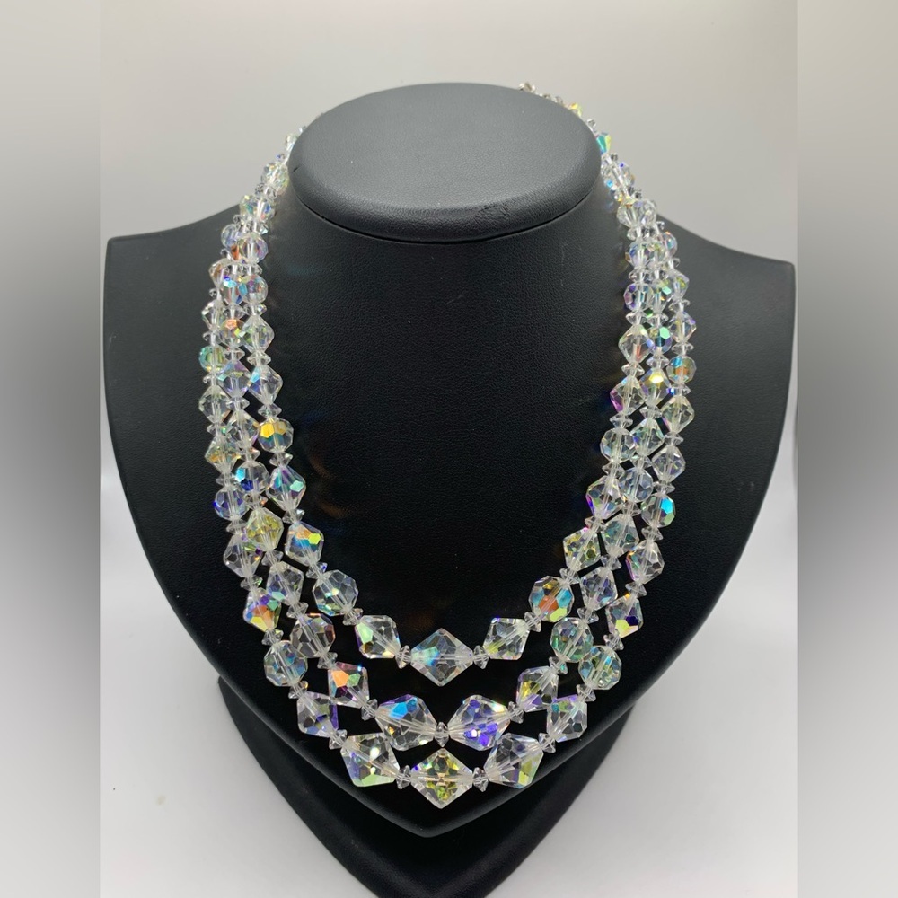 Stunning 1950s 3 strand unsigned Sherman AB crystal necklace